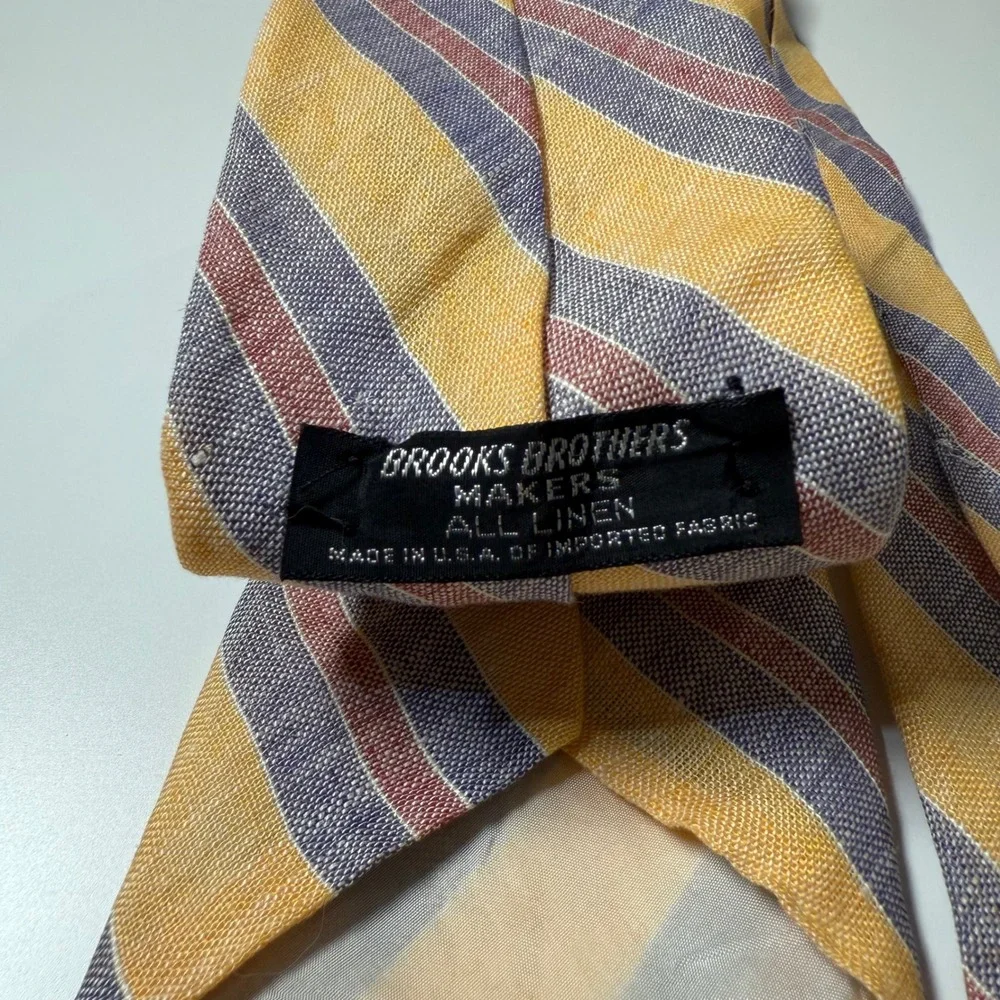 Brooks Brothers Tie Mens Yellow Striped Linen Classic Necktie Makers